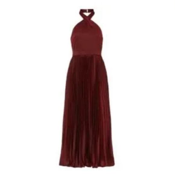 Elle Zeitoune Jayee Halter Gown Dress Burgundy Pleated Medium. Wedding. Party - Picture 1 of 12